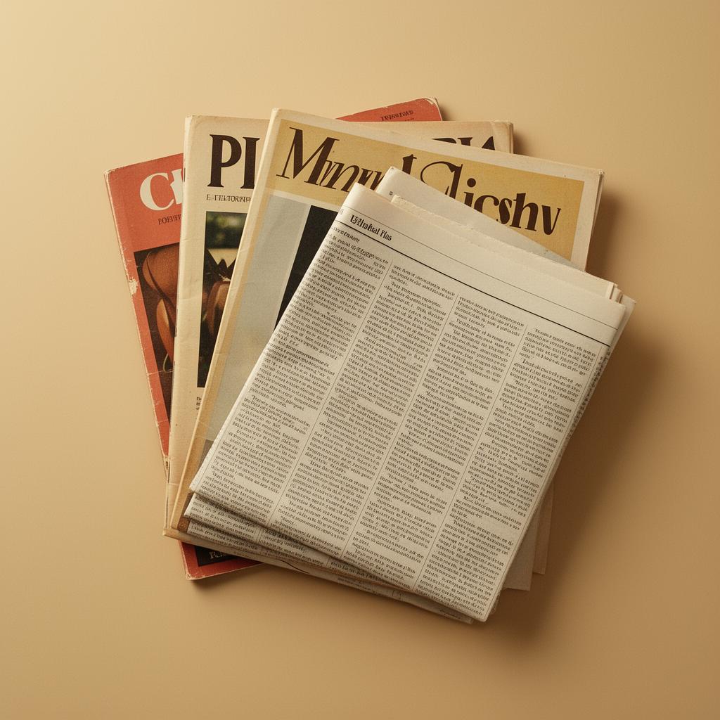 A stack of vintage magazines and folded newspapers